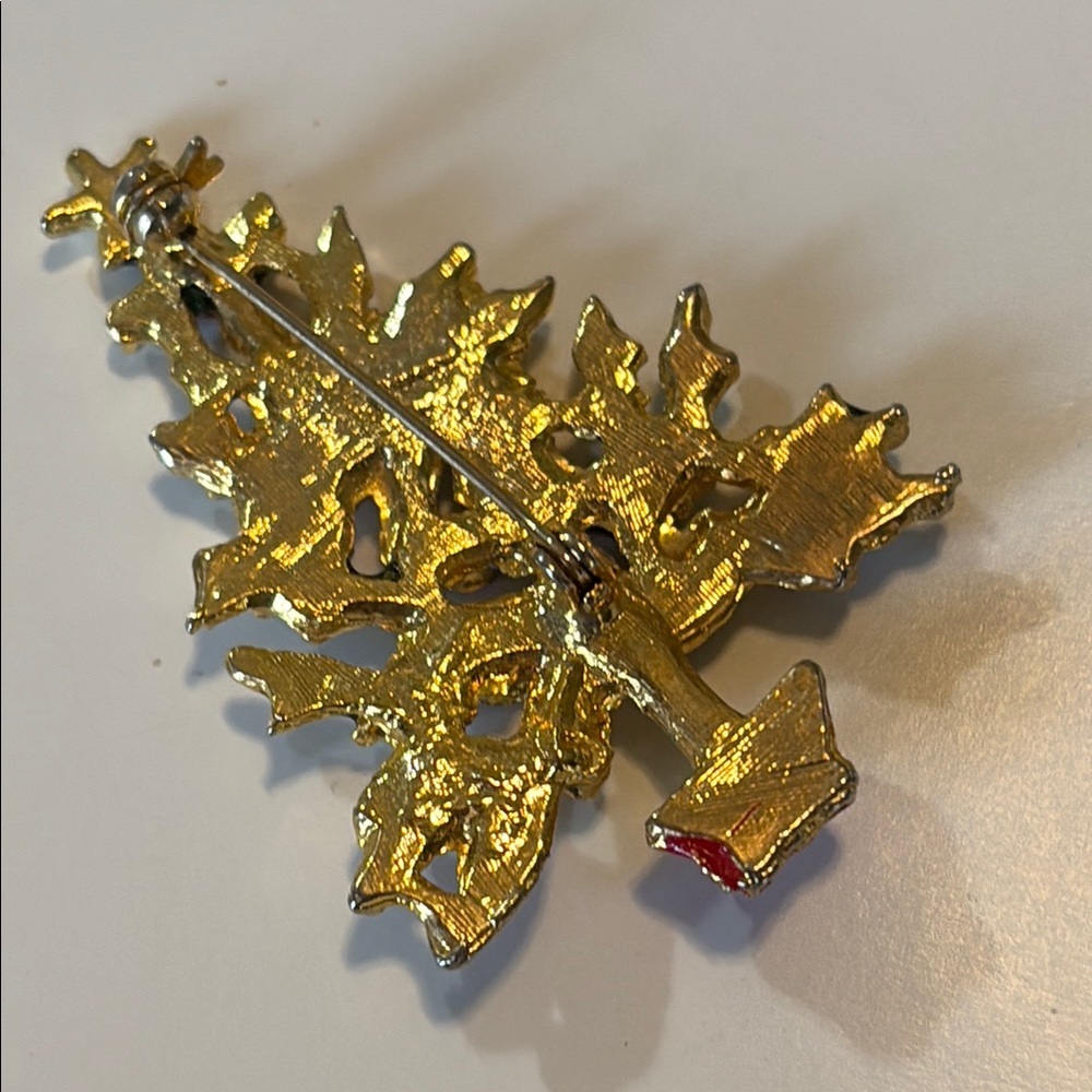 Christmas Tree Brooch Vintage Holly Tree - Picture 2 of 5